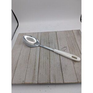 Serving Solid Spoon 12 1/2" Vintage White Handle Chrome